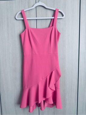 Bright Pink Square-Neck Ruffle-Hem Mini Dress Sz 2